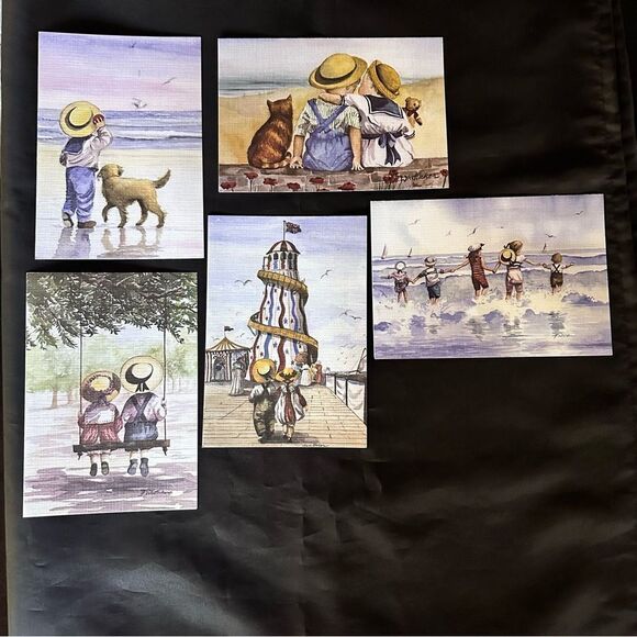 Faye Whittaker Edwardian Style Seaside Scene Print Greetings Cards w envelopes - Picture 1 of 9